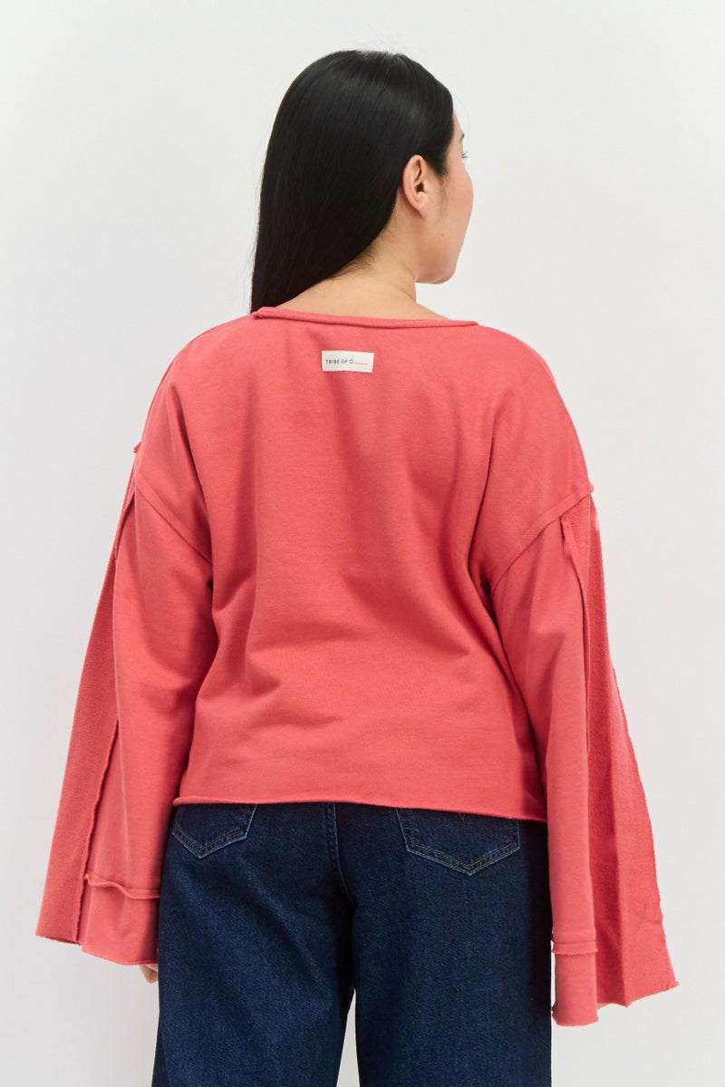 TRIBE OF 6 Women Round Neck Embroidered Logo Long Sleeve Sweatshirt, Red - Image 4